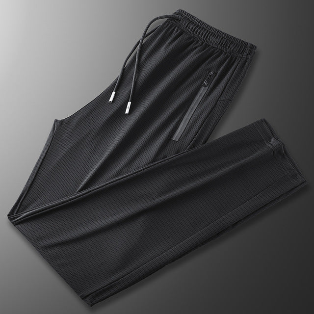 Black Pants Men 7XL 8XL 9XL Plus Size Ice Silk Casual Lightweight Quick Dry Trousers Sport Elasticity Fitness Breathable Pant